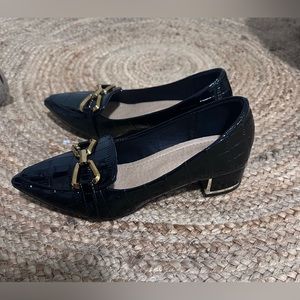 ACCEPTING OFFERS- Crocodile pattern with metal buckle, chunky low height heel